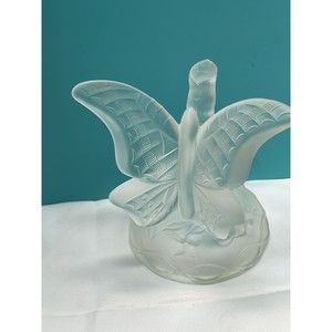 Vintage Fenton Butterfly Branch Ring Holder Decor Clear Satin Crystal Glass